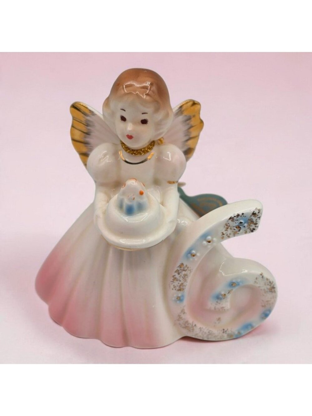 Josef Originals Birthday Girl Age 6 Figurine Gold Accents Tag Ceramic
